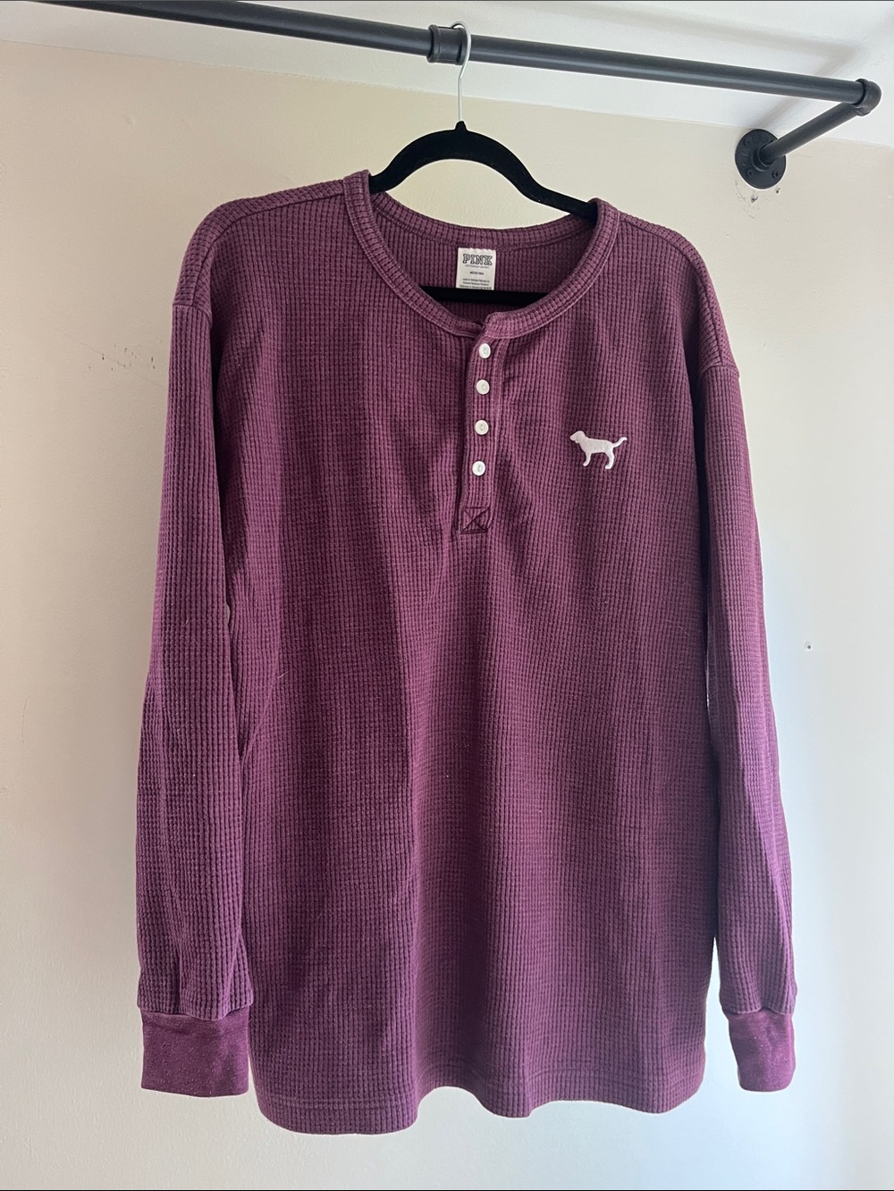 PINK Victoria's Secret Plum Waffle-Knit Henley with Dog Logo